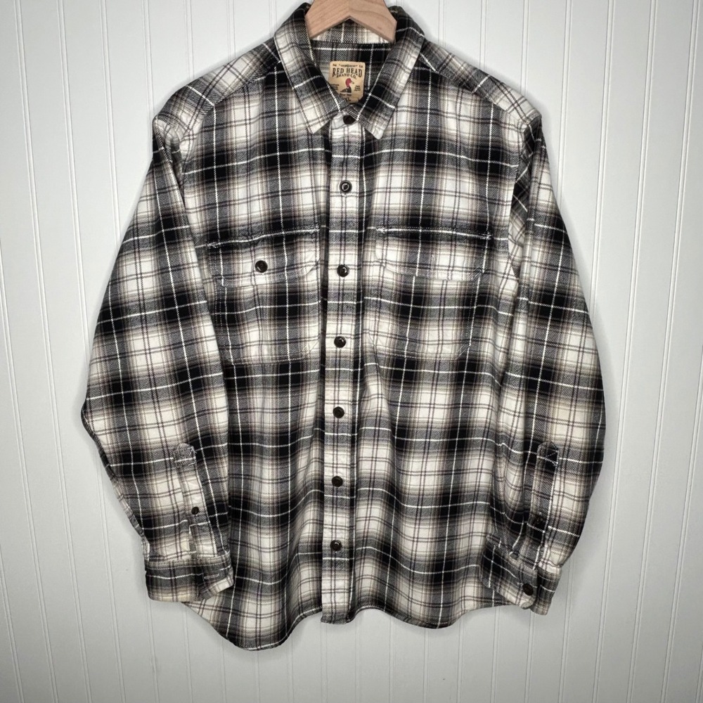 Red Head Brand Co. Men's Flannel Shirt Black White Plaid Button Down XL